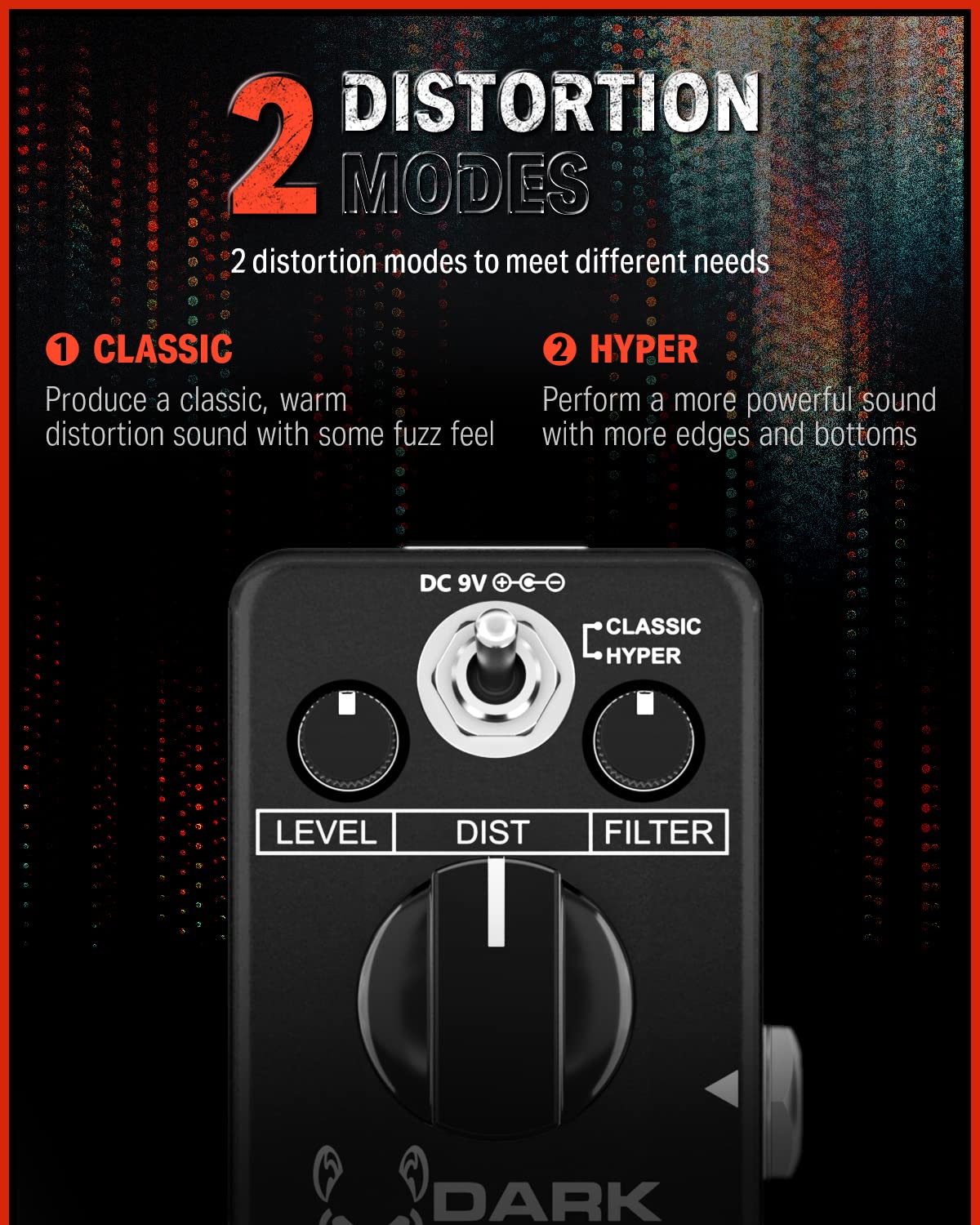 Donner Dark Mouse Distortion Pedal for Pedalboard Electric Guitar, 2 Modes Classic Hyper Crunch to Fuzzy Guitar Pedal True Bypas